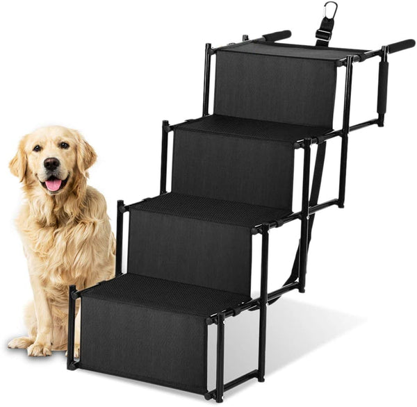 NEW Portable Dog Car Step Stairs Accordion Metal Frame Folding Pet Ramp 4  Steps