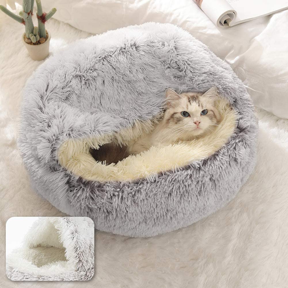 PawRoll Furry Plush Cave Cat Bed