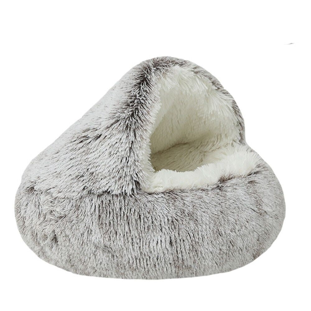 PawRoll Furry Plush Cave Cat Bed