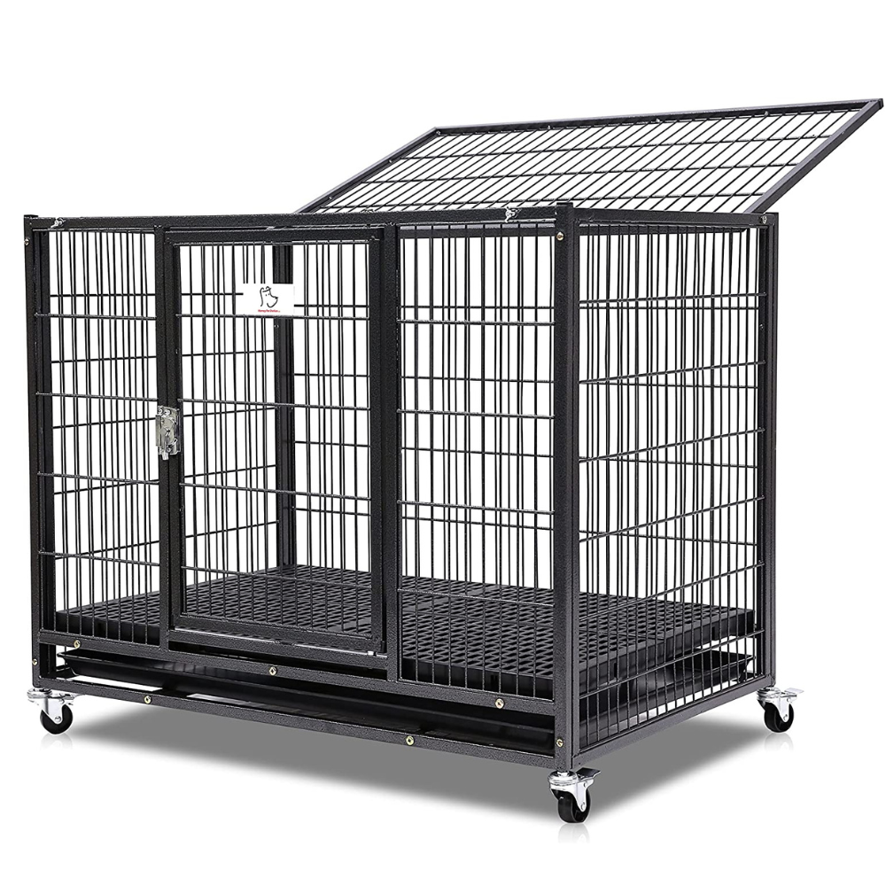 Dog kennel on shop wheels