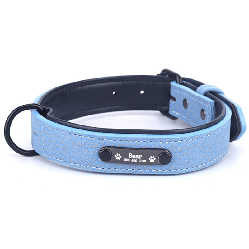 Leather Personalized All Purpose™ Dog Collar (2020)-Paw Roll,S / Sky Blue