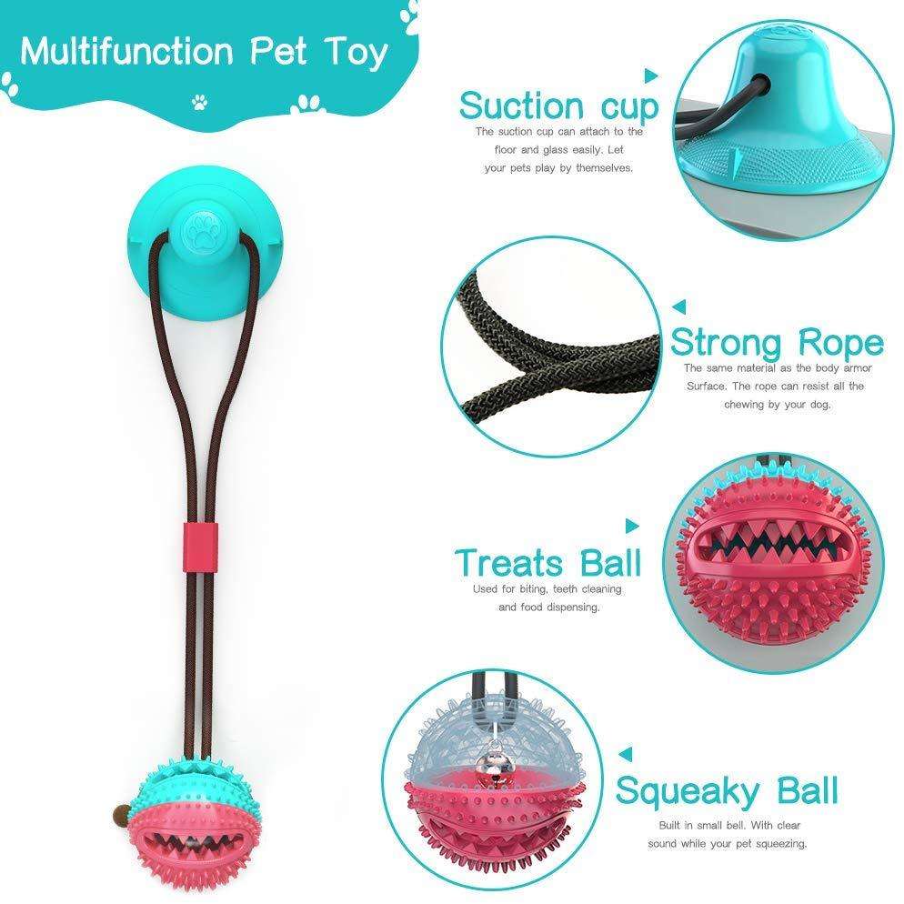 Dog Chew Puppy Toys, Food Dispensing Ball Suction Cup & Rope